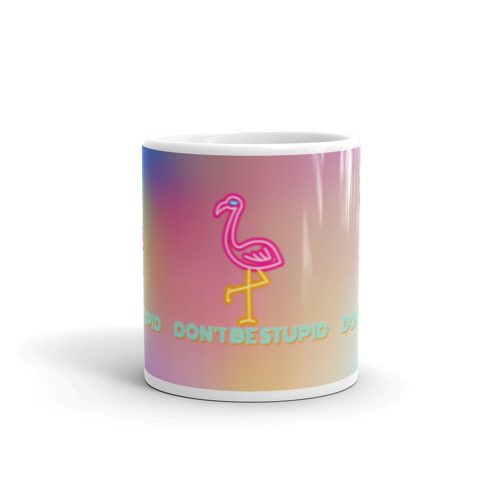 White glossy mug, Flamingo