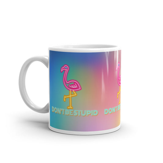 White glossy mug, Flamingo