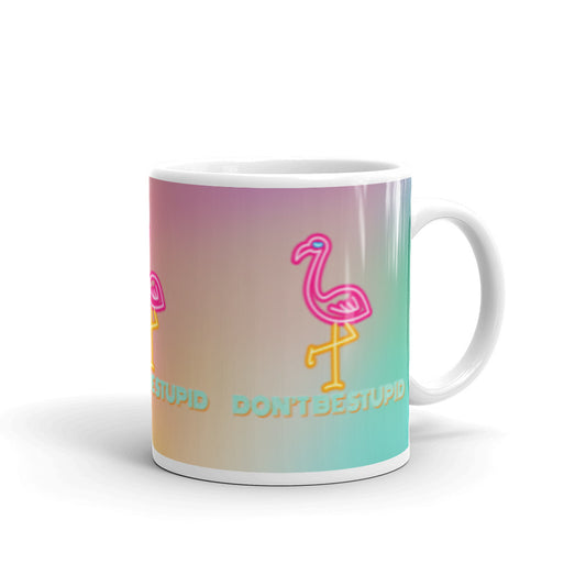 White glossy mug, Flamingo